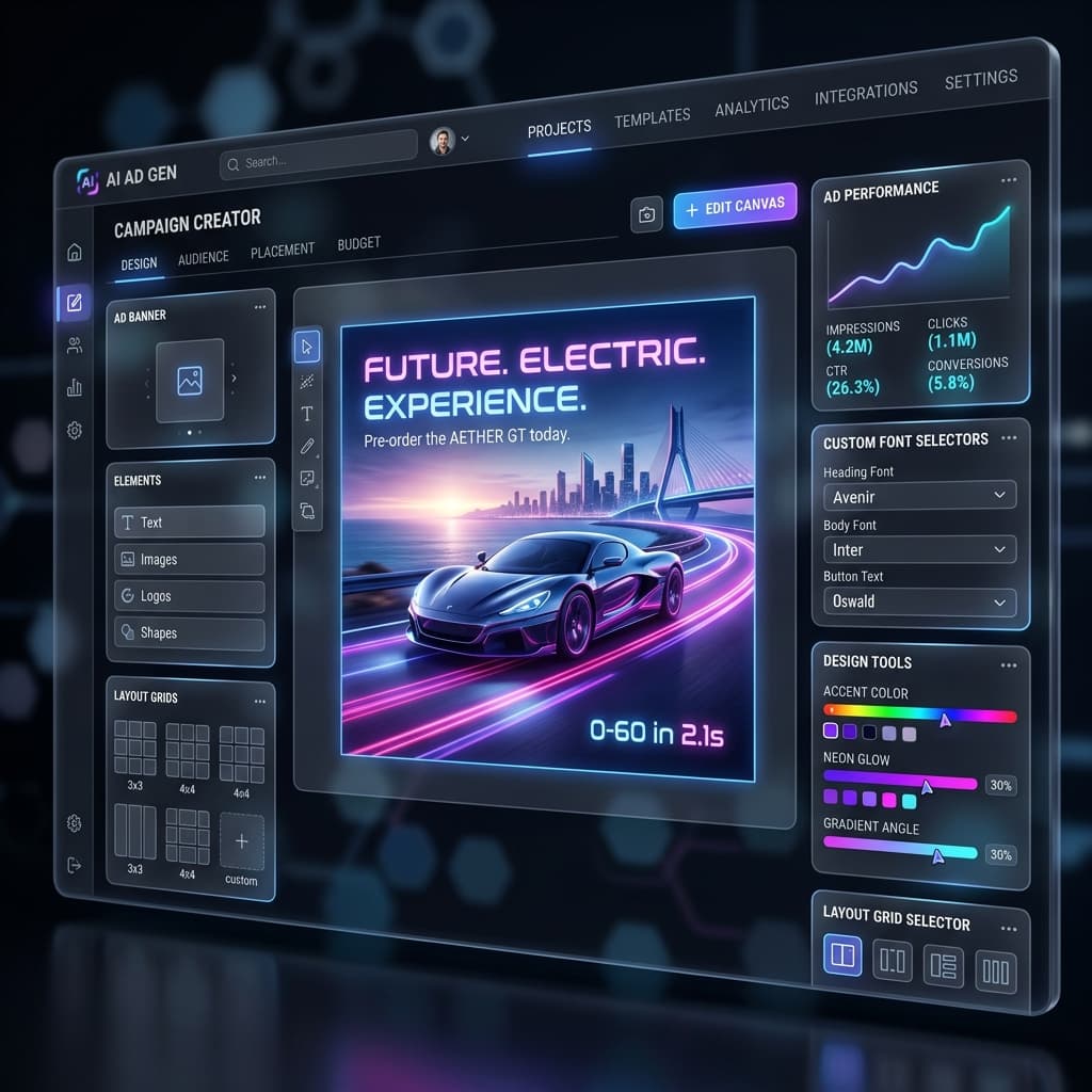 VectraAd AI Editor Dashboard Mockup